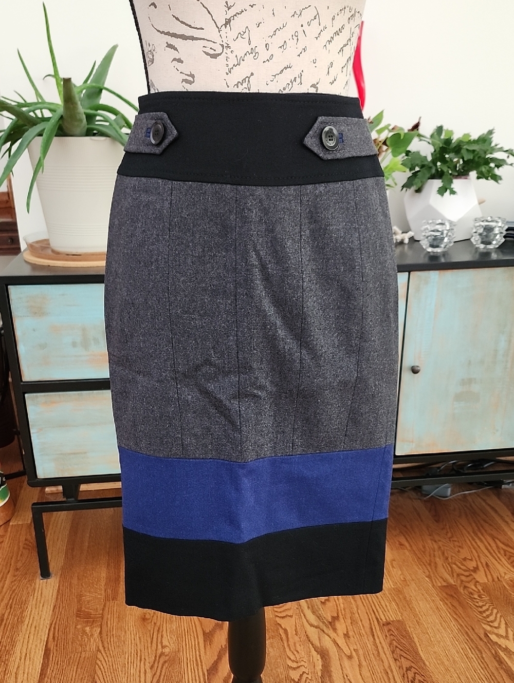 NWT - Karen Millen Color-block Wool Pencil Skirt